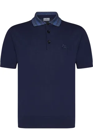 Etro Topp, Herr, M, Bomull, Blått Poloshirt med Logobrodyr