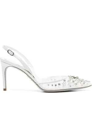 RENE CAOVILLA Skor, Dam, 36 EU, Kristallprydda vita slingbackskor