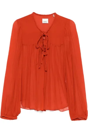 Isabel Marant Blusar & Skjortor , Dam, S, Rosa Röd Veckad Långärmad Topp