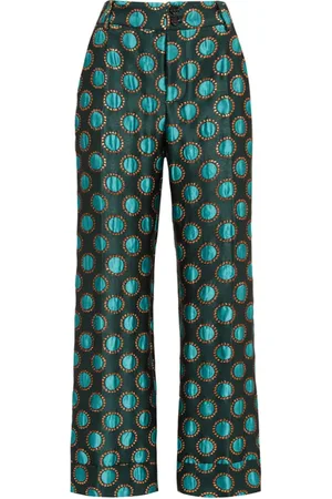La DoubleJ Byxor, Dam, L, Polyester, Gröna byxor i sidenmix med grafiskt tryck