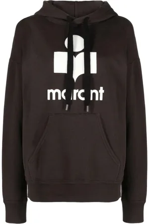 Isabel Marant Sweatshirts & Hoodies, Dam, S, Bomull, Mörkgrå Flocked Logo Hoodie Sweatshirt