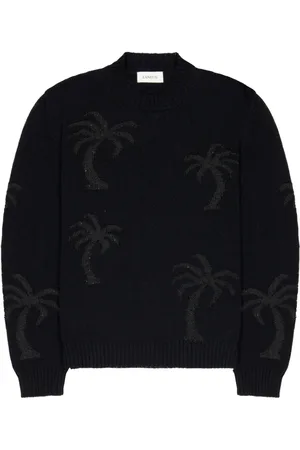 LANEUS Stickade tröjor & koftor, Herr, M, Svart Palm Tree Crew Neck Sweater