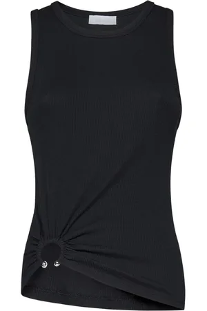 Paco rabanne Topp, Dam, S, Bomull, Svart Ribbad Tanktopp med Metallpiercing