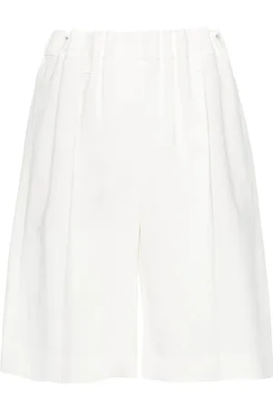 Brunello Cucinelli Shorts, Dam, S, Linne, Vit Linneblandning Skräddarsydd Elastisk Midja