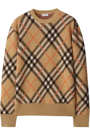 Burberry Stickade tröjor & koftor, Herr, M, Nova Check-mönstrad ulltröja