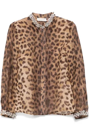 ZIMMERMANN Blusar & Skjortor , Dam, L, Linne, Leopardmönstrad linne- och silkesbody