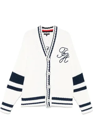 Tommy Hilfiger Stickade tröjor & koftor, Herr, M, Ecru Ribbad V-ringad Tröja
