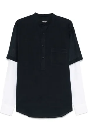 Giorgio Armani Skjorta, Herr, M, Navy Layered Band Collar Shirt