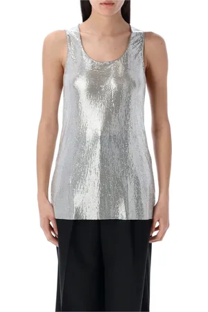 JUNYA WATANABE Topp, Dam, M, Metallic Mesh Tank Top Ärmlös Scoop Neck