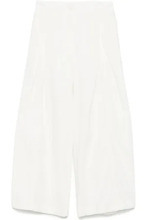 Low Classic Byxor, Dam, M, Vita Veckade Byxor med Fickor