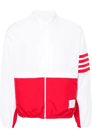 Thom Browne Jacka, Herr, L, Röd/Vit Ripstop Färgblock Jacka