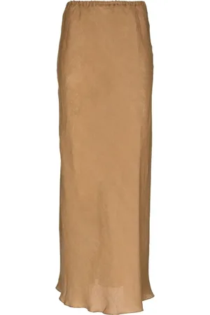 Baserange Kjol, Dam, M, Linne, Brun Linne Högmidjig Maxi Kjol
