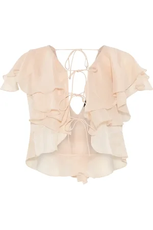 Bruuns Bazaar Blusar & Skjortor , Dam, S, Polyester, Feminin Ruffle Top med Korta ärmar