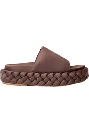 Paloma Barceló Skor, Dam, 38 EU, Läder, Satin Brun Läder Plattform Sandal