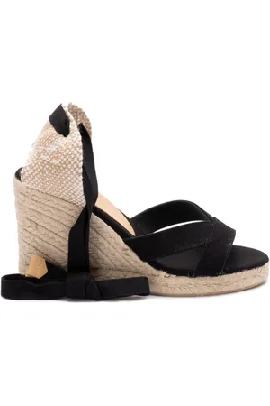 Castaner Skor, Dam, 39 EU, Svarta Slipsfästande Kilklack Sandaler