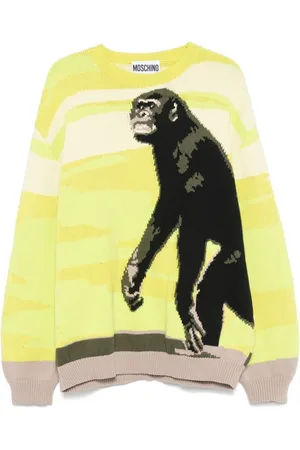 Moschino Stickade tröjor & koftor, Herr, L, Lime Crew Neck Sweater
