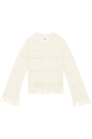 Isabel Marant Stickade tröjor & koftor, Dam, M, Vit Fransdetalj Rund Hals Tröja