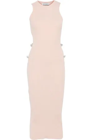 Mach & Mach Klänning, Dam, S, Beige Klänning med Utskurna Detaljer och Rund Halsringning