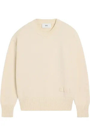 Ami Stickade tröjor & koftor, Herr, L, Kräm Vit Crew Neck Sweater