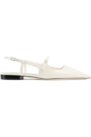 Jimmy Choo Skor, Dam, 38 1/2 EU, Läder, Ecru Läder Ballerinaskor med Spänne