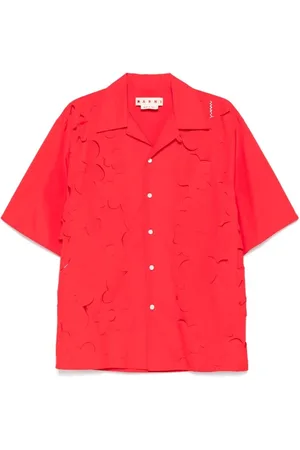 Marni Skjorta, Herr, L, Bomull, Crimson Cotton Poplin Skjorta med Broderad Logotyp