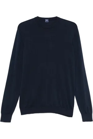 FEDELI Stickade tröjor & koftor, Herr, 3Xl, Blå Crew Neck Tröja Långa ärmar