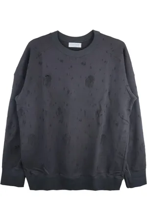 YOHJI YAMAMOTO Sweatshirts & Hoodies, Herr, L, Svart Crew Neck Sweatshirt Distressed