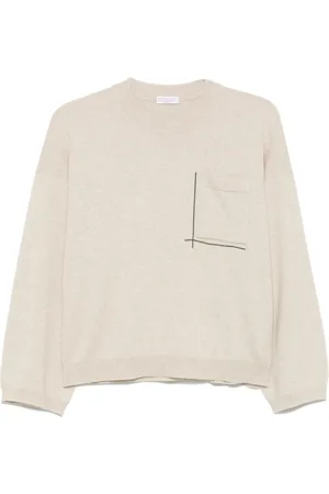 Brunello Cucinelli Stickade tröjor & koftor, Dam, M, Crew Neck Sweater med Ficka