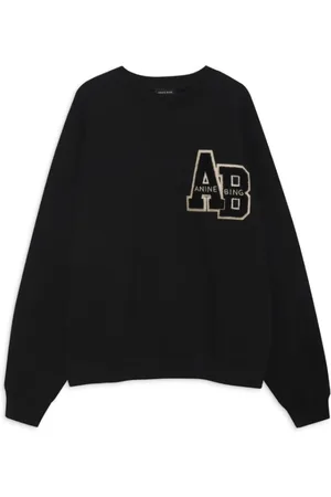ANINE BING Sweatshirts & Hoodies, Dam, M, Svart Letterman Sweatshirt Hoodie