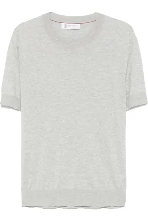 Brunello Cucinelli Stickade tröjor & koftor, Herr, M, Grå Crew Neck Tröja