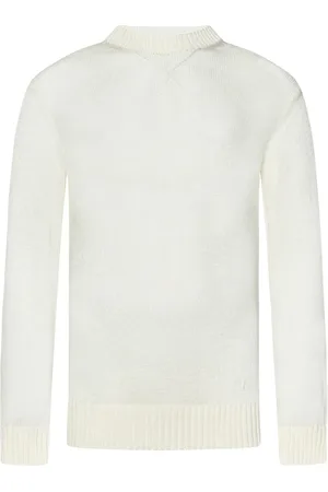 Jil Sander Stickade tröjor & koftor, Herr, M, Bomull, Vit Crewneck Bomullsweater Ss25