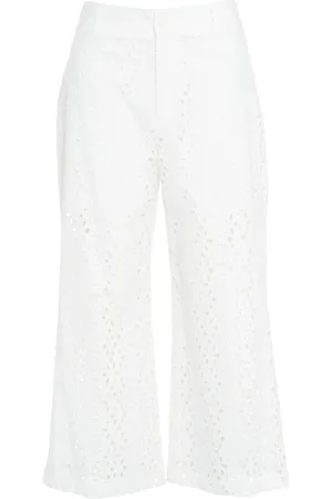 Liu Jo Byxor, Dam, M, Bomull, Vita Cropped Byxor med Perforerad Brodyr