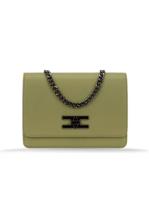 Elisabetta Franchi Väska, Dam, ONE Size, Polyester, Silverkedja Crossbody Väska med Logodetalj