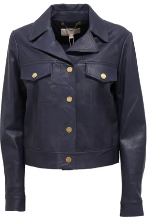 Michael Kors Jacka, Dam, M, Läder, Vintageeffekt läderjacka i marinblå