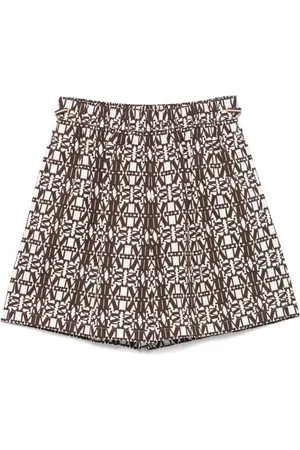 Max Mara Shorts, Dam, XS, Brun Logo Print Elastisk Midja Shorts