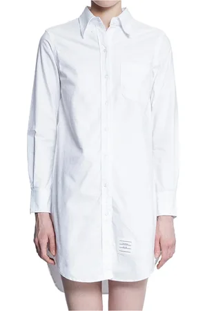 Thom Browne Klänning, Dam, 2Xs, Bomull, Vit Oxford Skjortklänning med Klassisk Krage