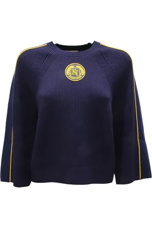 Elisabetta Franchi Stickade tröjor & koftor, Dam, S, Polyester, Marinblå Ulltröja