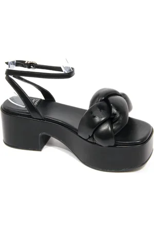 Jeffrey Campbell Skor, Dam, 37 EU, Flätade svarta sandaler med 6 cm klack