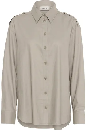 Gestuz Blusar & Skjortor , Dam, 2Xs, Linne, Linneskjortblus med spetsig krage