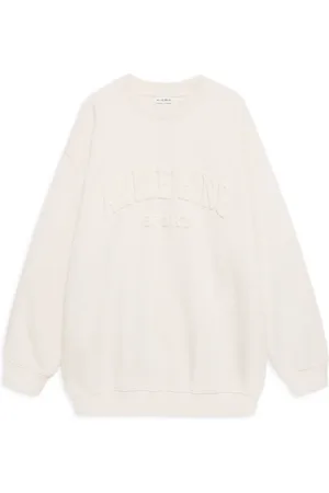 ANINE BING Sweatshirts & Hoodies, Dam, S, Bomull, Mysig Kräm Sweatshirt med Plyschlogo