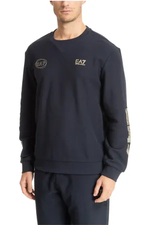 EA7 Sweatshirts & Hoodies, Herr, M, Bomull, Mönstrad Logo Sweatshirt med Fickor