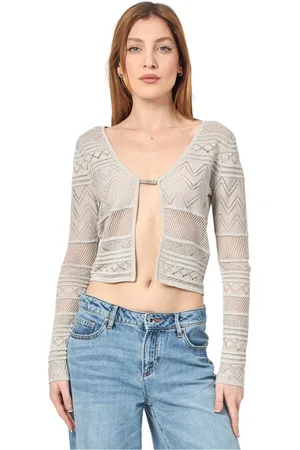 Guess Stickade tröjor & koftor, Dam, S, Silver Cardigan med Texturerad Stickning
