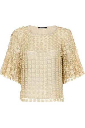 Bruuns Bazaar Blusar & Skjortor , Dam, L, Polyester, Elegant Blommig Blus i Guld