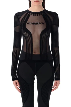 MISBHV Blusar & Skjortor , Dam, M, Polyester, Svart Flock Mesh Sport Långärmad Topp