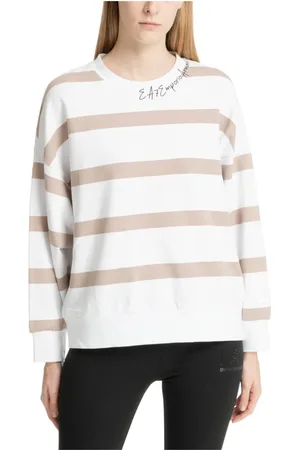 EA7 Sweatshirts & Hoodies, Dam, S, Bomull, Randig Multifärgad Logotyp Broderad Sweatshirt