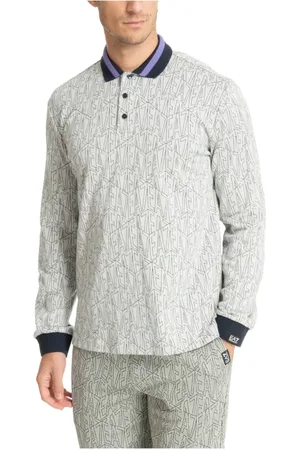 EA7 Topp, Herr, M, Bomull, Logo Print Långärmad Pikétröja