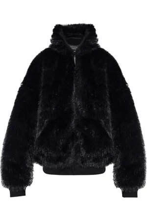 Balenciaga Jacka, Dam, S, Fuskpäls, Svart Fuskpälsjacka med Huva