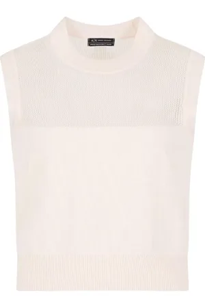 Armani Exchange Topp, Dam, M, Vit Ärmlös Semitransparent Stickad Topp