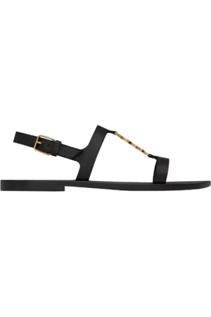 Saint Laurent Skor, Dam, 37 1/2 EU, Läder, Bronston Läder Sandaler med Fotledsrem