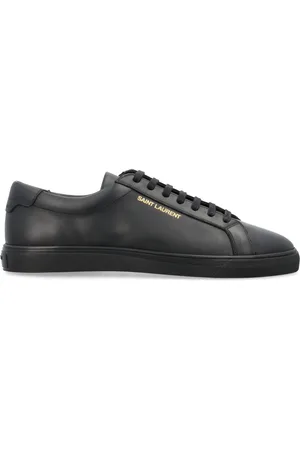 Saint Laurent Skor, Herr, 42 EU, Läder, Svarta Lädersneakers med Guldlogotyp